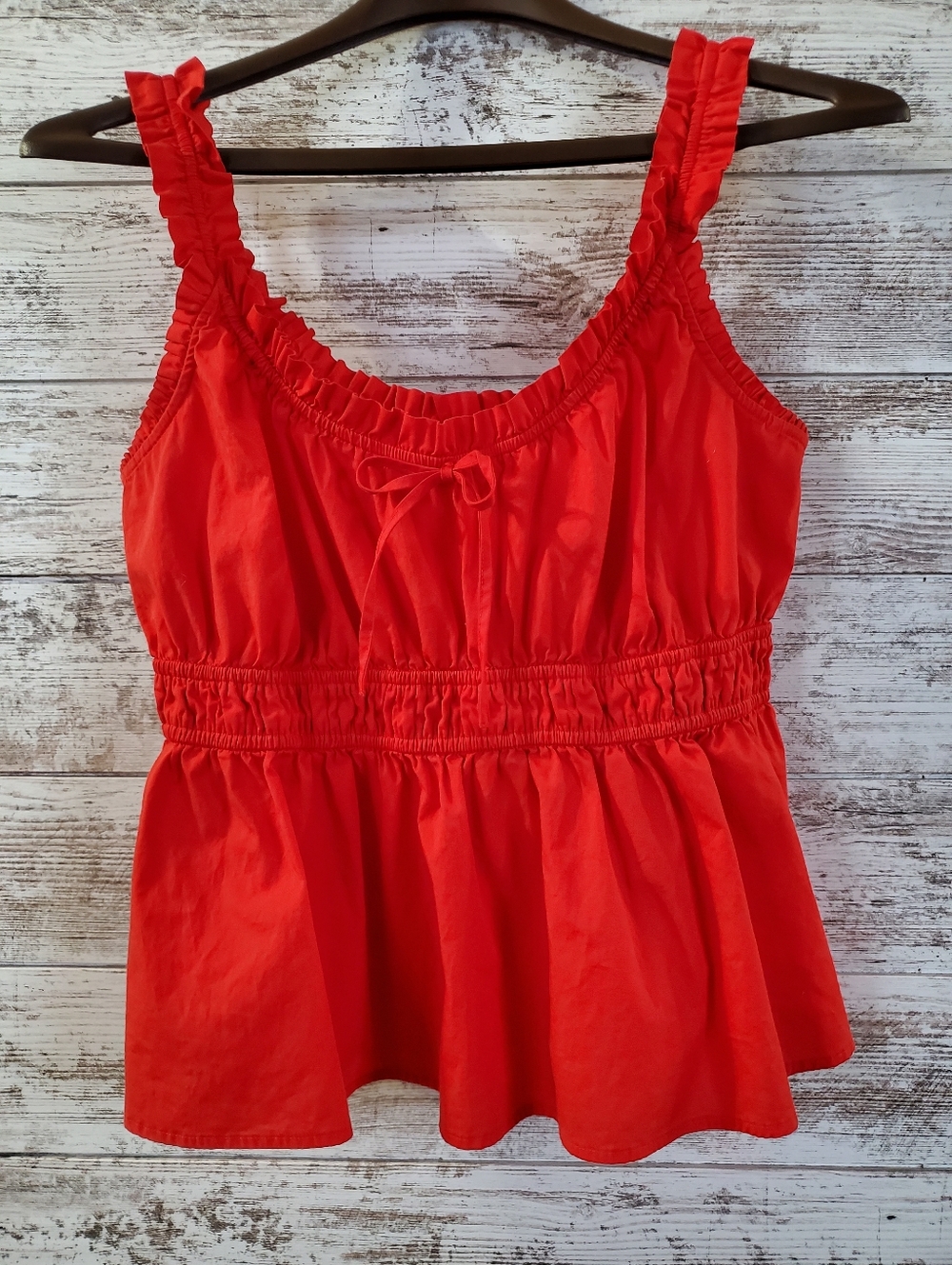 LC Lauren Conrad Red Smocked Babydoll Tank Top with Ruffled Straps